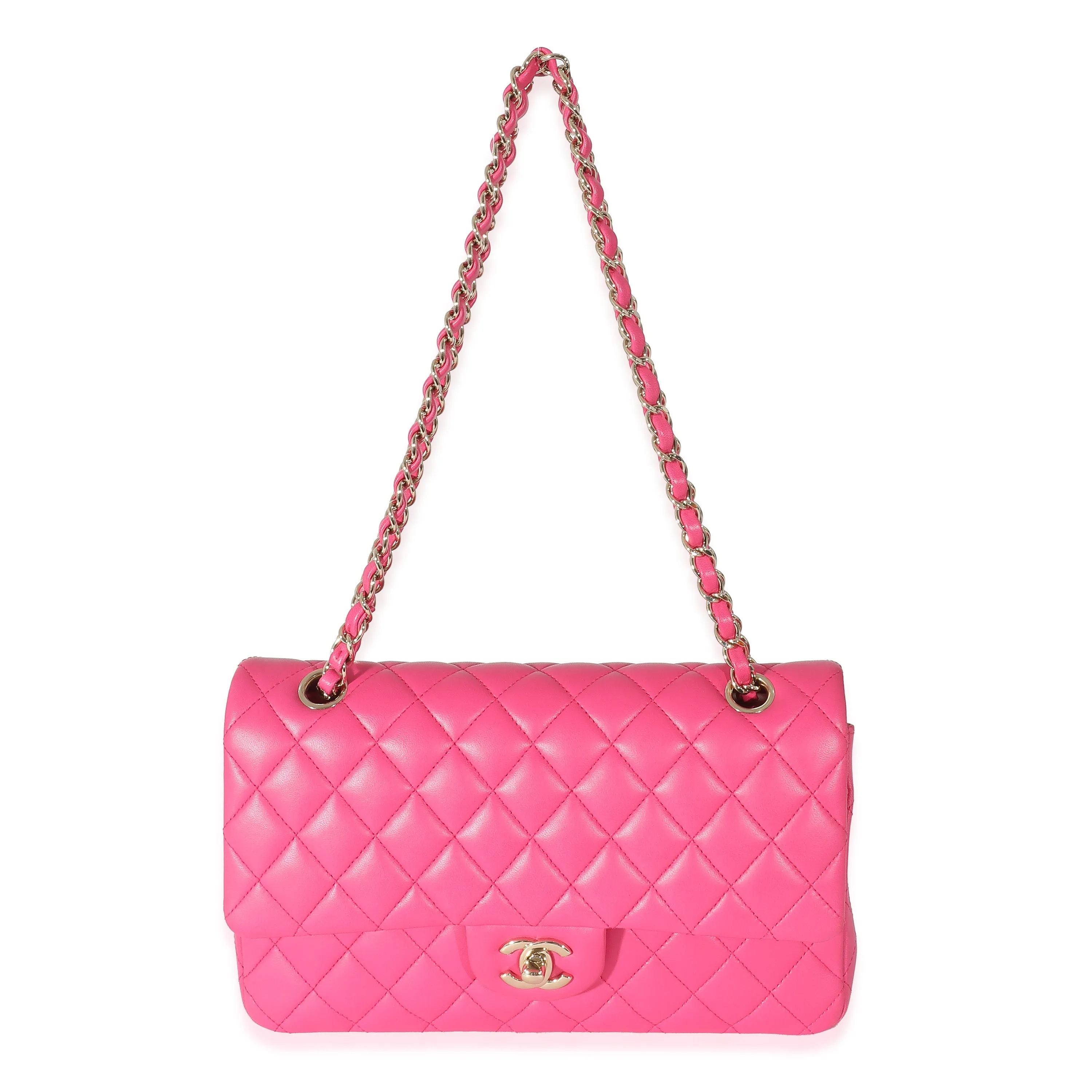 16C Pink Quilted Lambskin Medium Classic Double Flap Bag