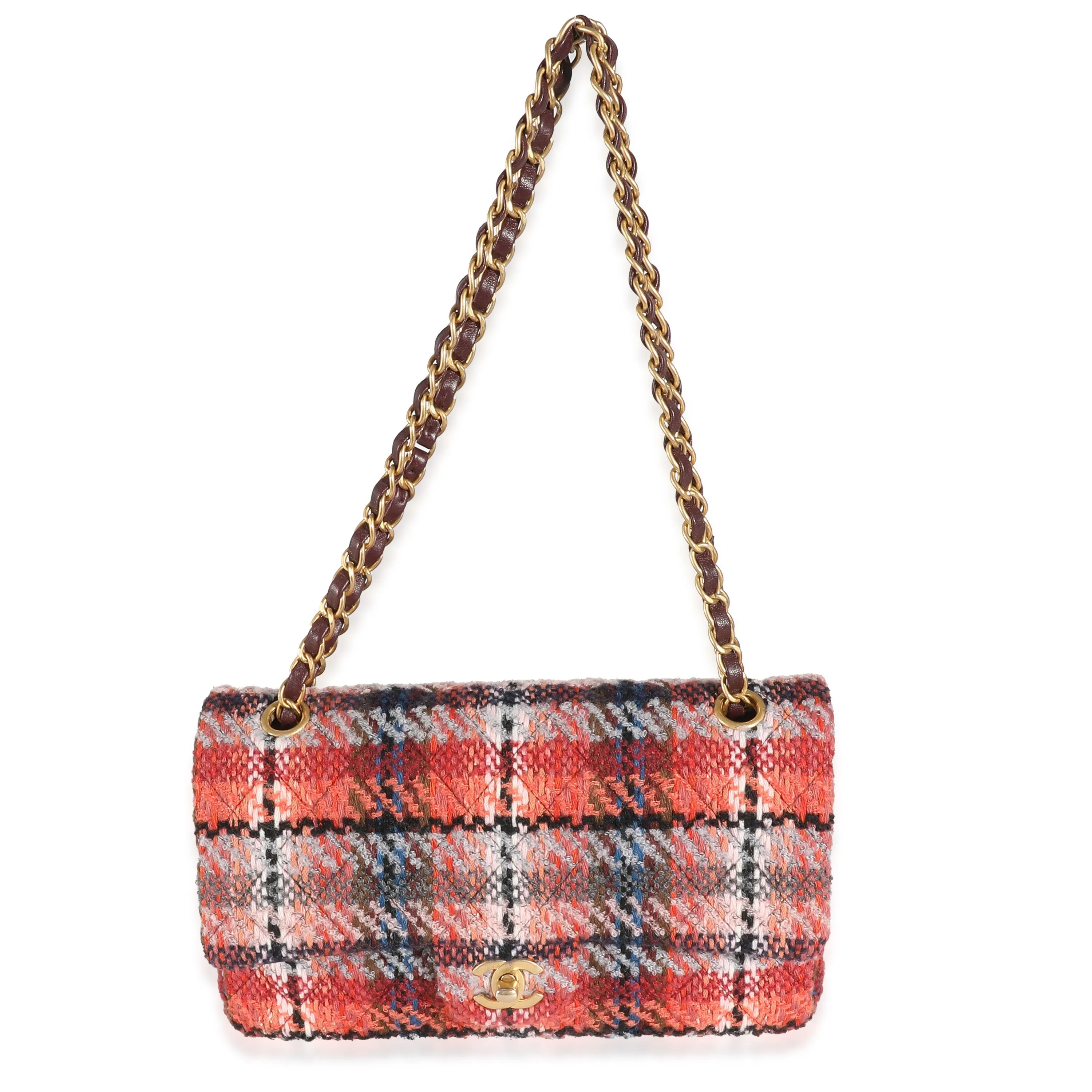 21B Brown Red Tweed Medium Classic Double Flap Bag