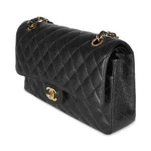 24K Black Quilted Medium Classic Double Flap Bag
