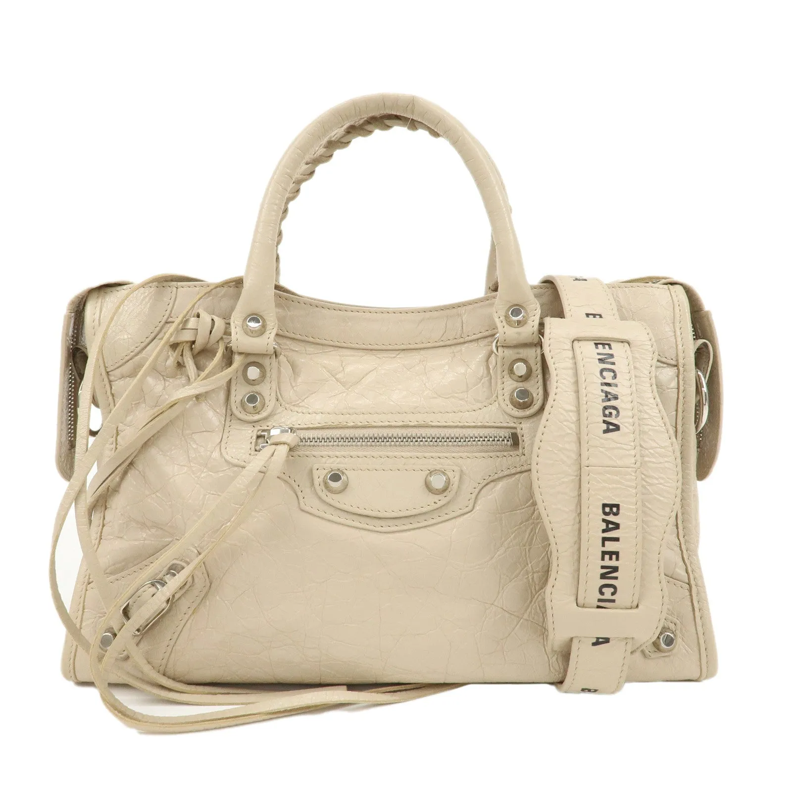 BALENCIAGA Classic City Leather 2Way Hand Bag White 431621 Used