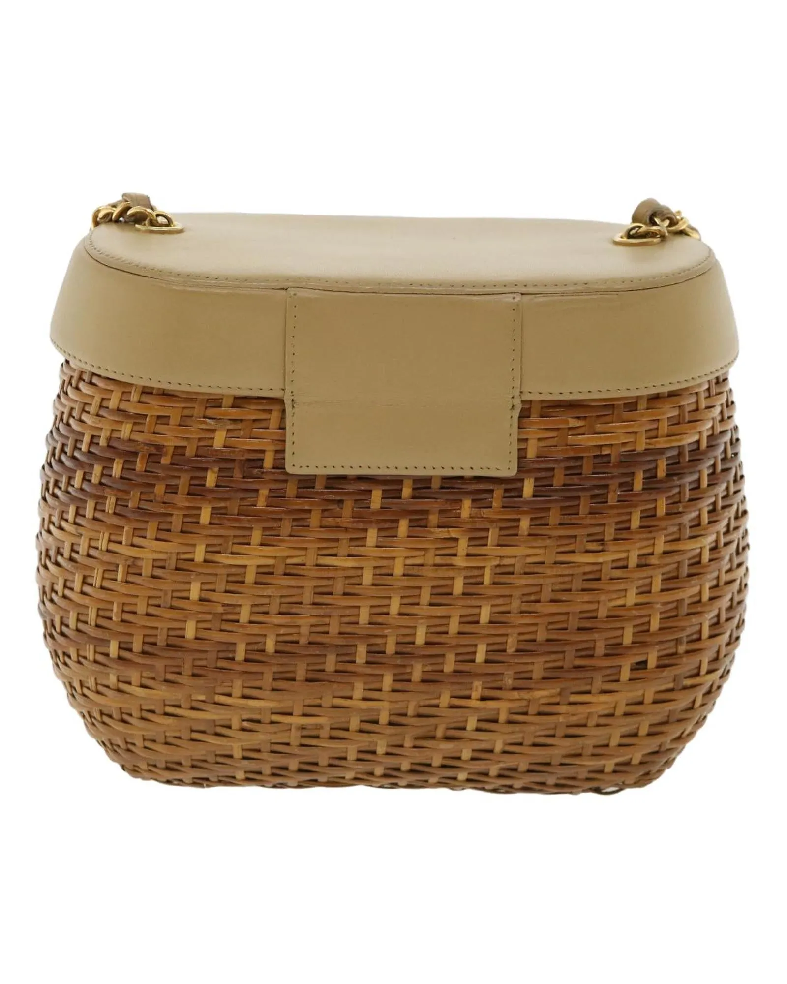 Basket Chain Shoulder Bag Leather rattan Brown CC Auth