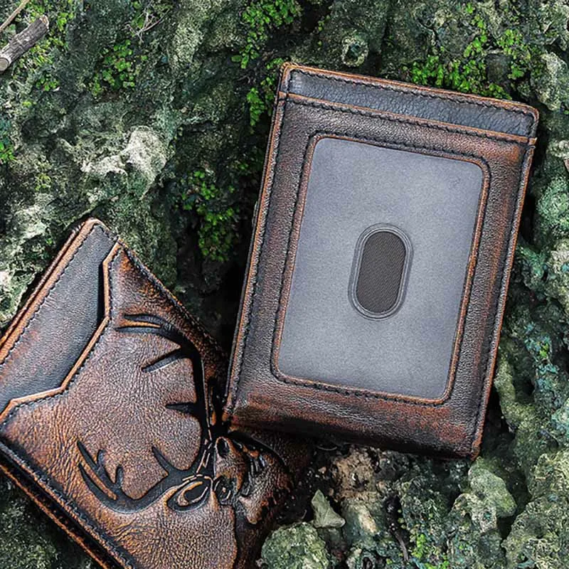 Bifold Wallet For Men Vintage Elk Genuine Leather Classic Purse