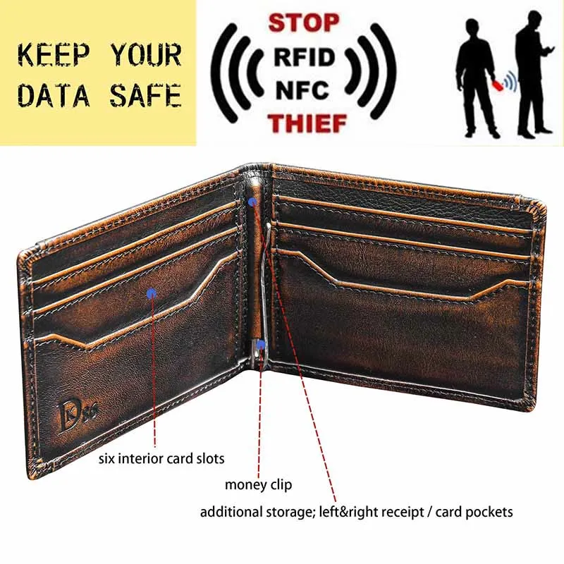 Bifold Wallet For Men Vintage Elk Genuine Leather Classic Purse
