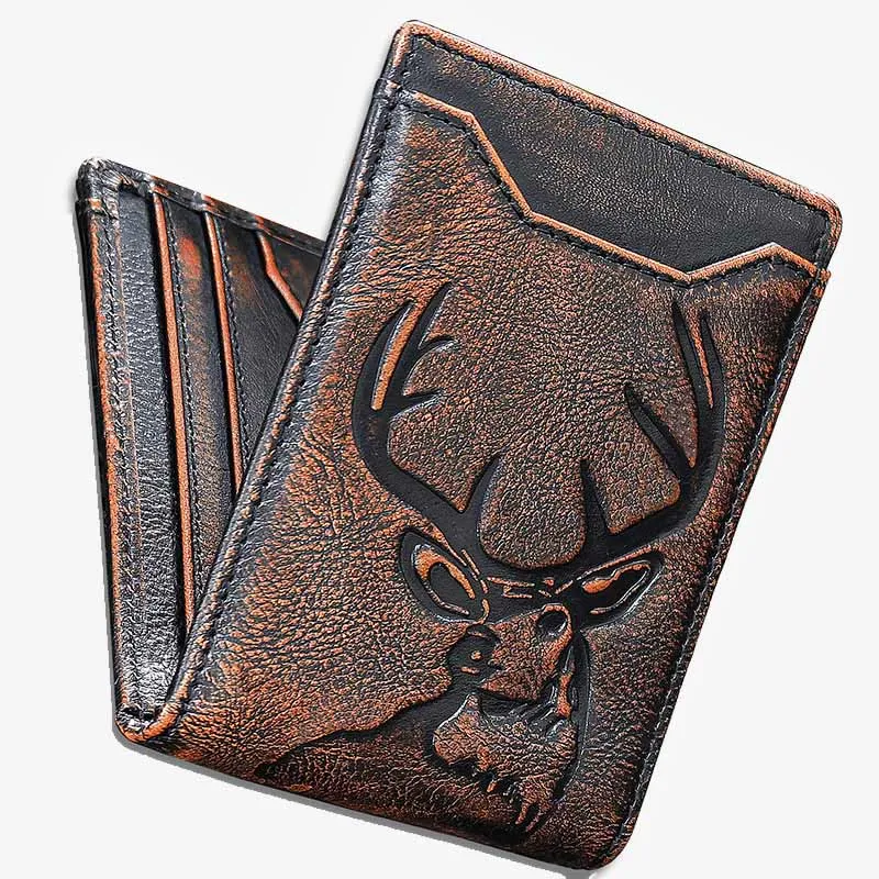 Bifold Wallet For Men Vintage Elk Genuine Leather Classic Purse