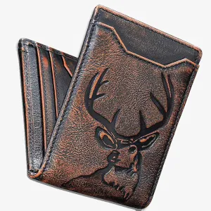 Bifold Wallet For Men Vintage Elk Genuine Leather Classic Purse