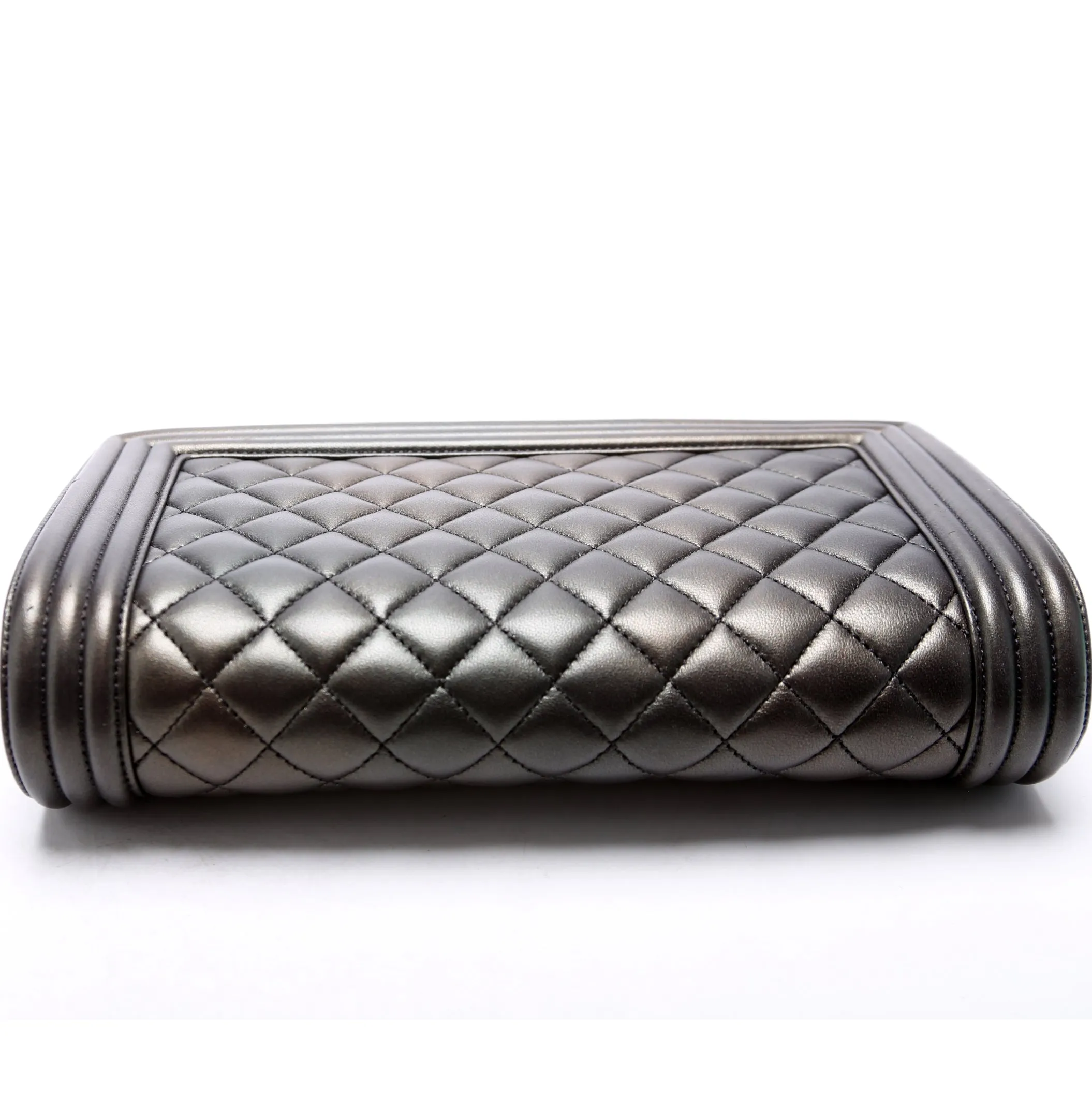 Boy Frame Clutch Metallic Lambskin 24M Grey