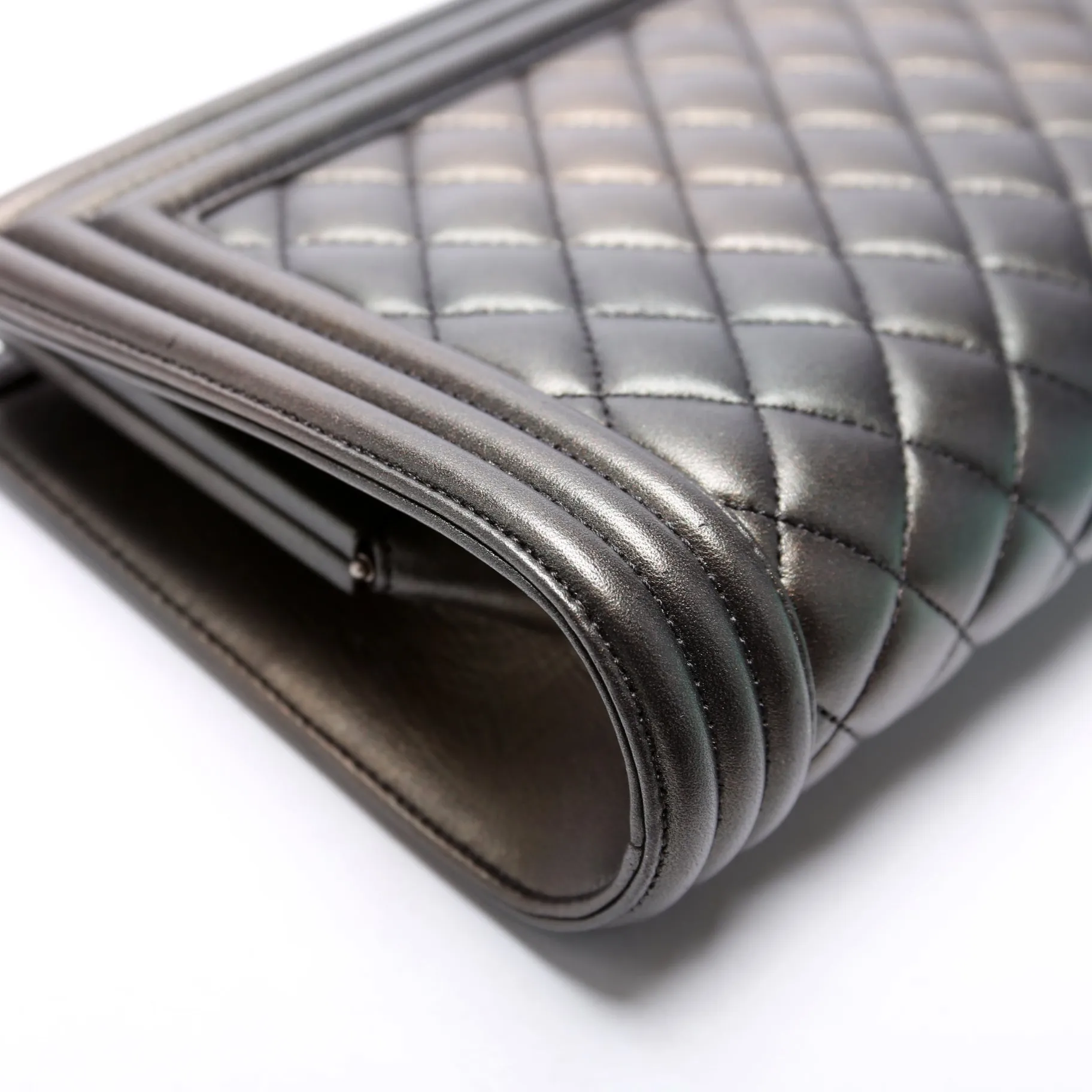 Boy Frame Clutch Metallic Lambskin 24M Grey