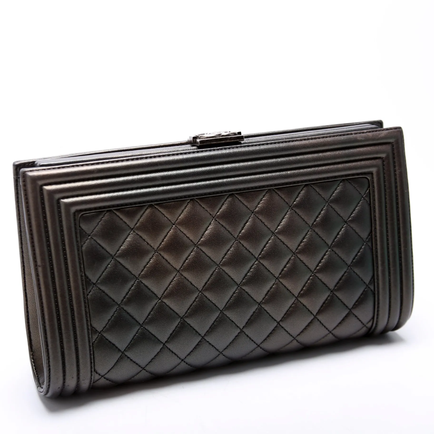 Boy Frame Clutch Metallic Lambskin 24M Grey