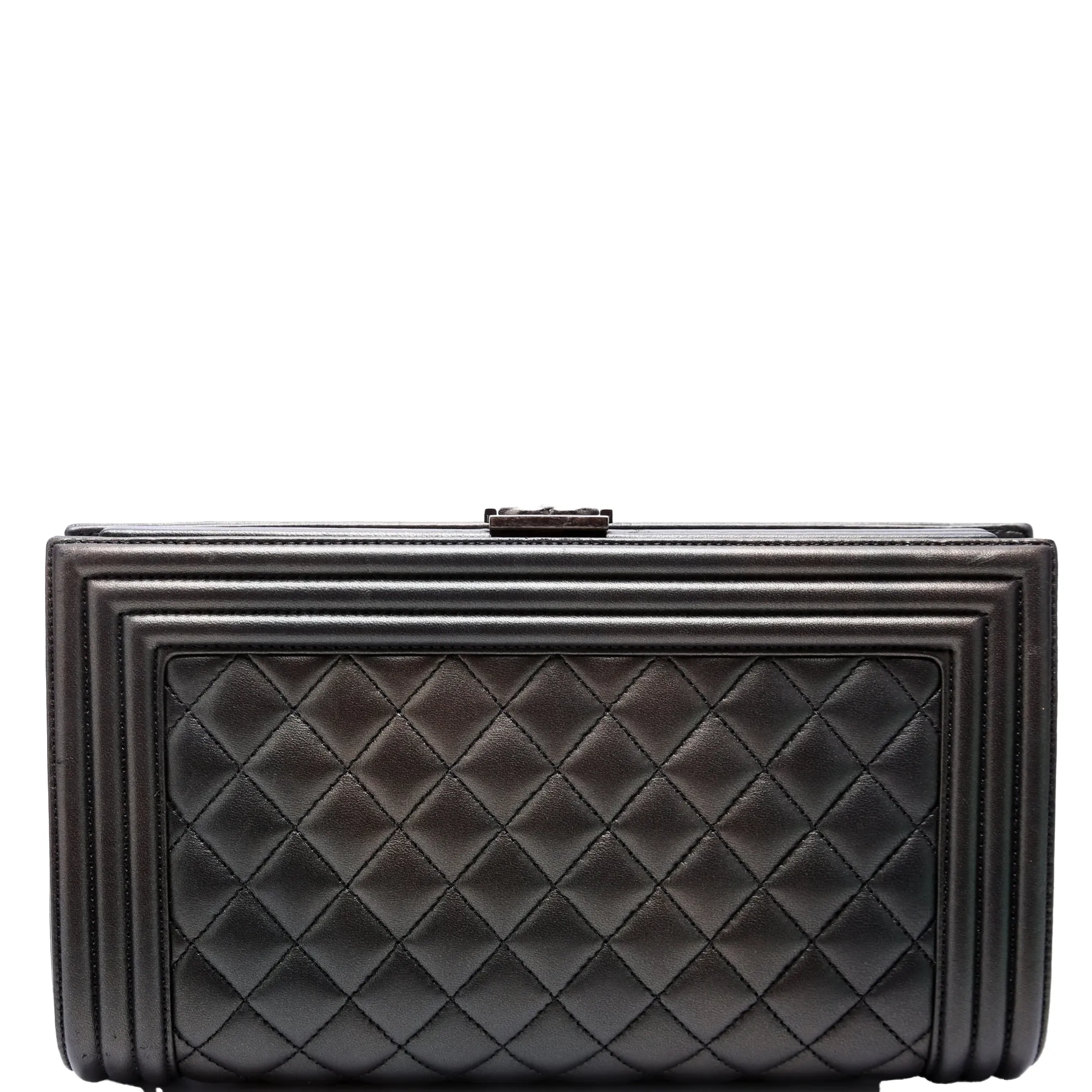 Boy Frame Clutch Metallic Lambskin 24M Grey