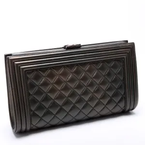 Boy Frame Clutch Metallic Lambskin 24M Grey