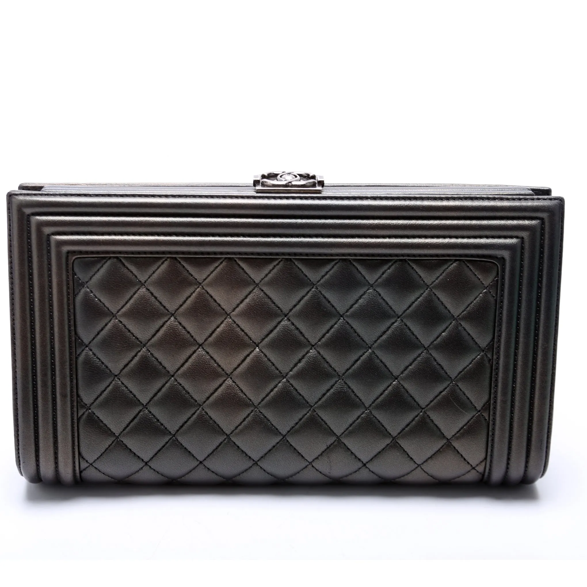 Boy Frame Clutch Metallic Lambskin 24M Grey