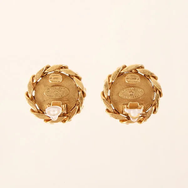 CHANEL 1988 Made Rhinestone Cc Mark Chain Edge Design Earrings