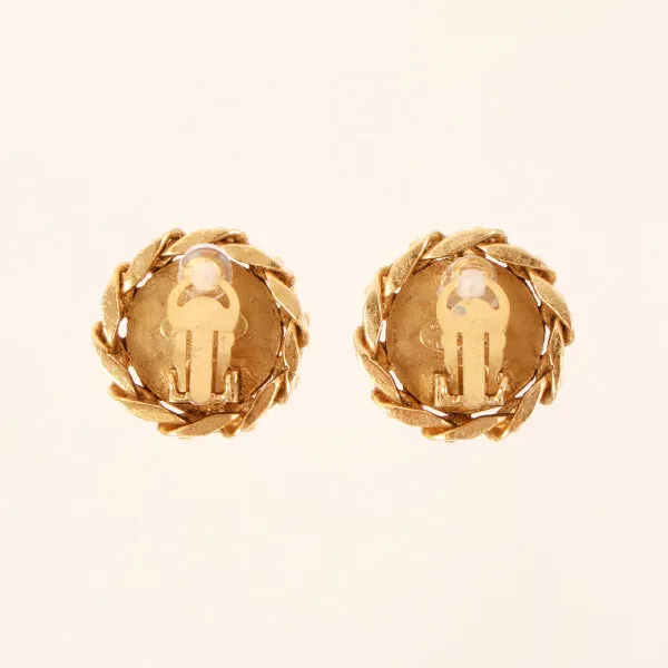 CHANEL 1988 Made Rhinestone Cc Mark Chain Edge Design Earrings