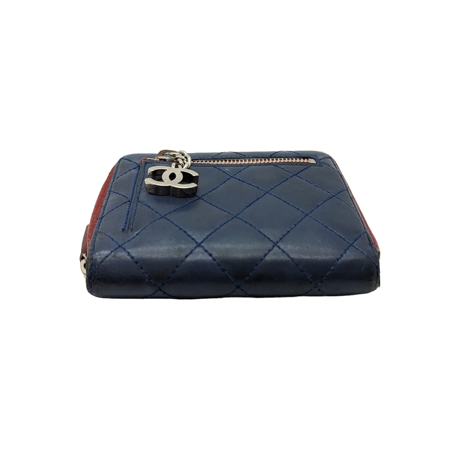 Chanel bag Blue Bicolor Quilted Maroon Trim Compact Zip Around Wallet