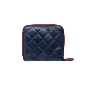 Chanel bag Blue Bicolor Quilted Maroon Trim Compact Zip Around Wallet