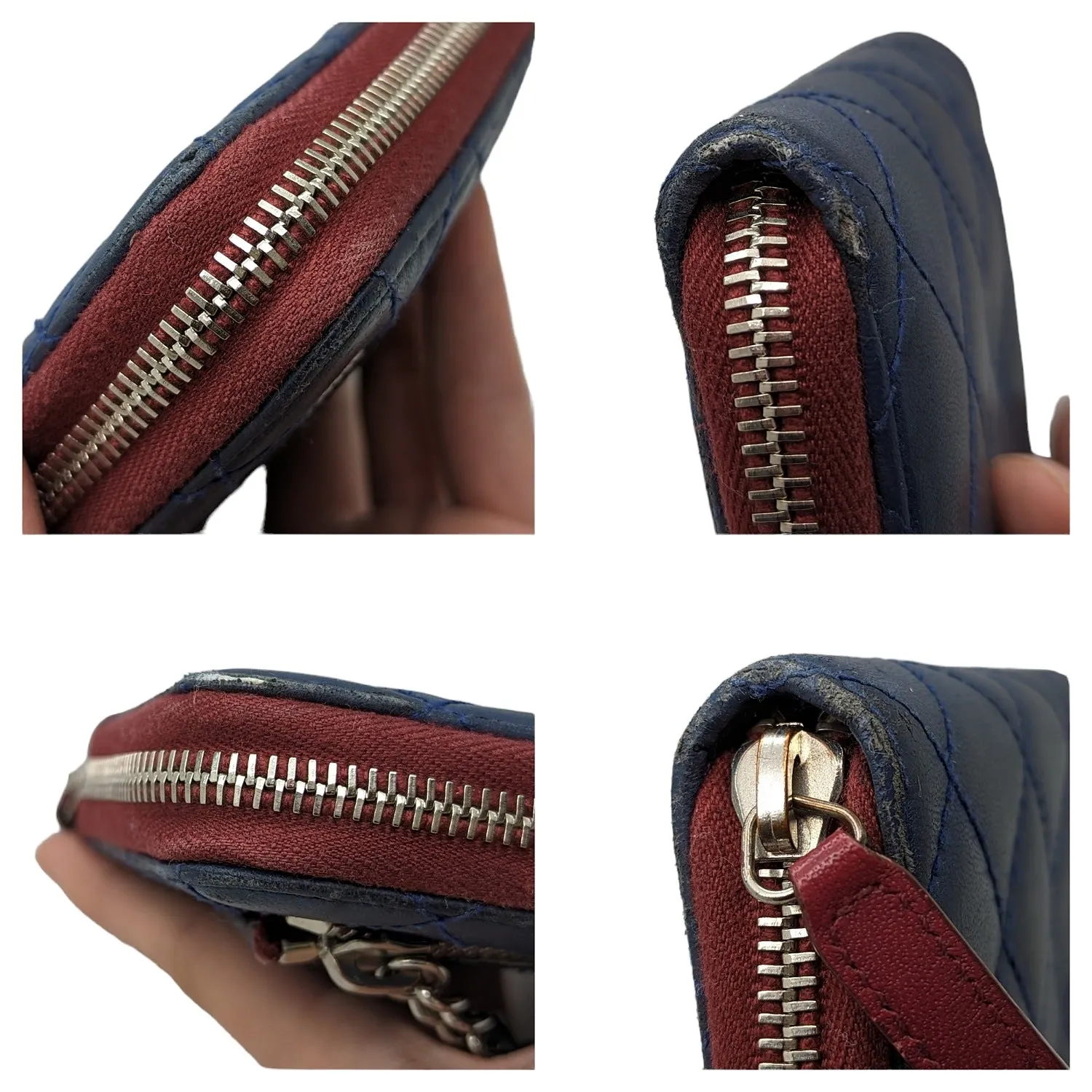 Chanel bag Blue Bicolor Quilted Maroon Trim Compact Zip Around Wallet