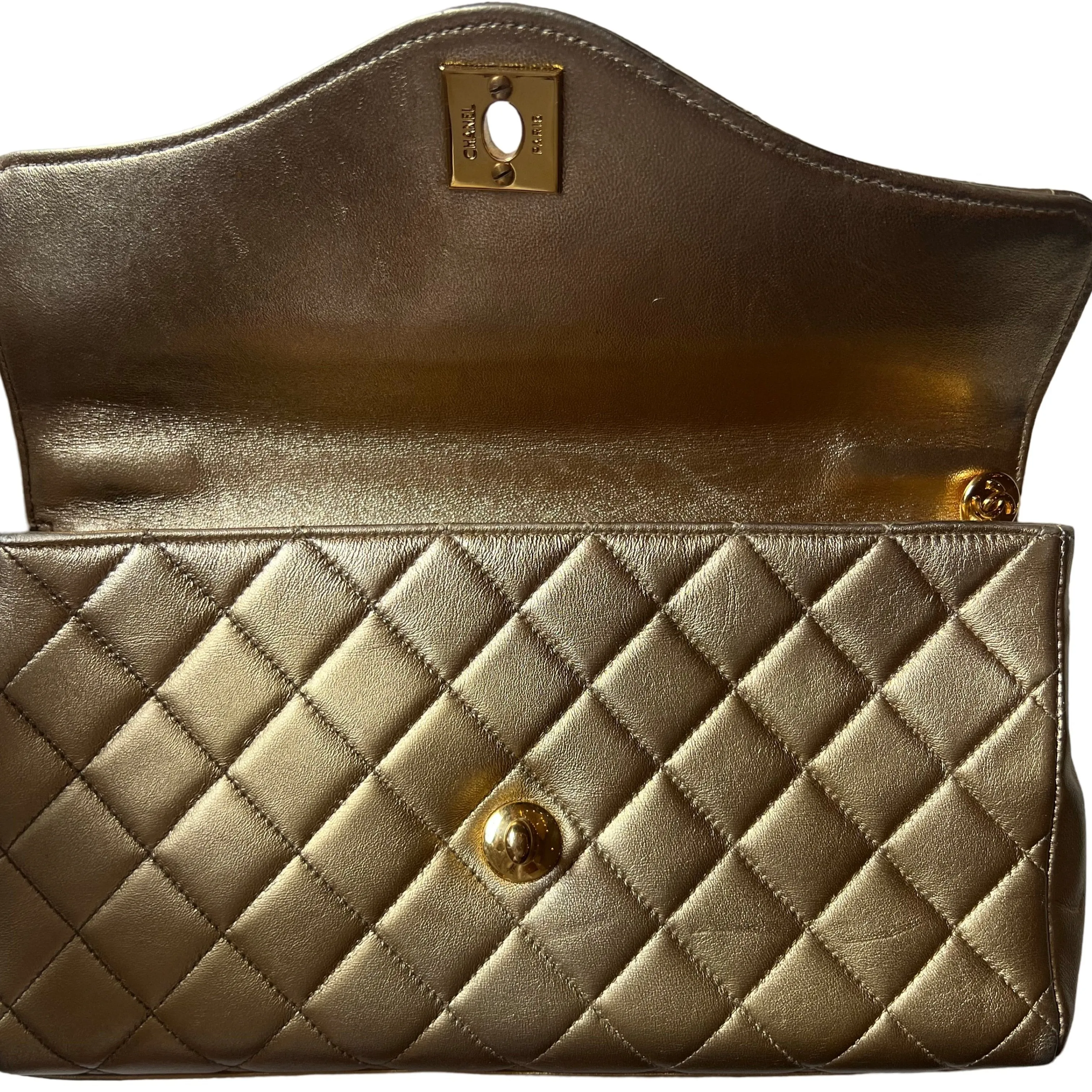 Chanel Vintage Flap Metallic Lambskin Clutch