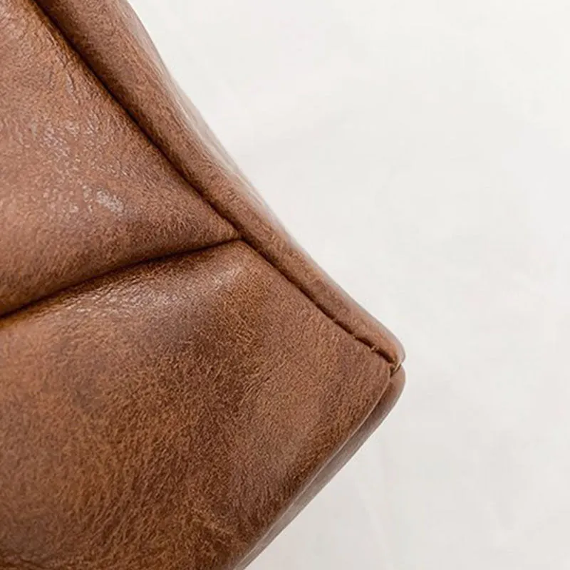 Large Leather Shoulder Bag Retro Plain Color Horizontal Travel Purse
