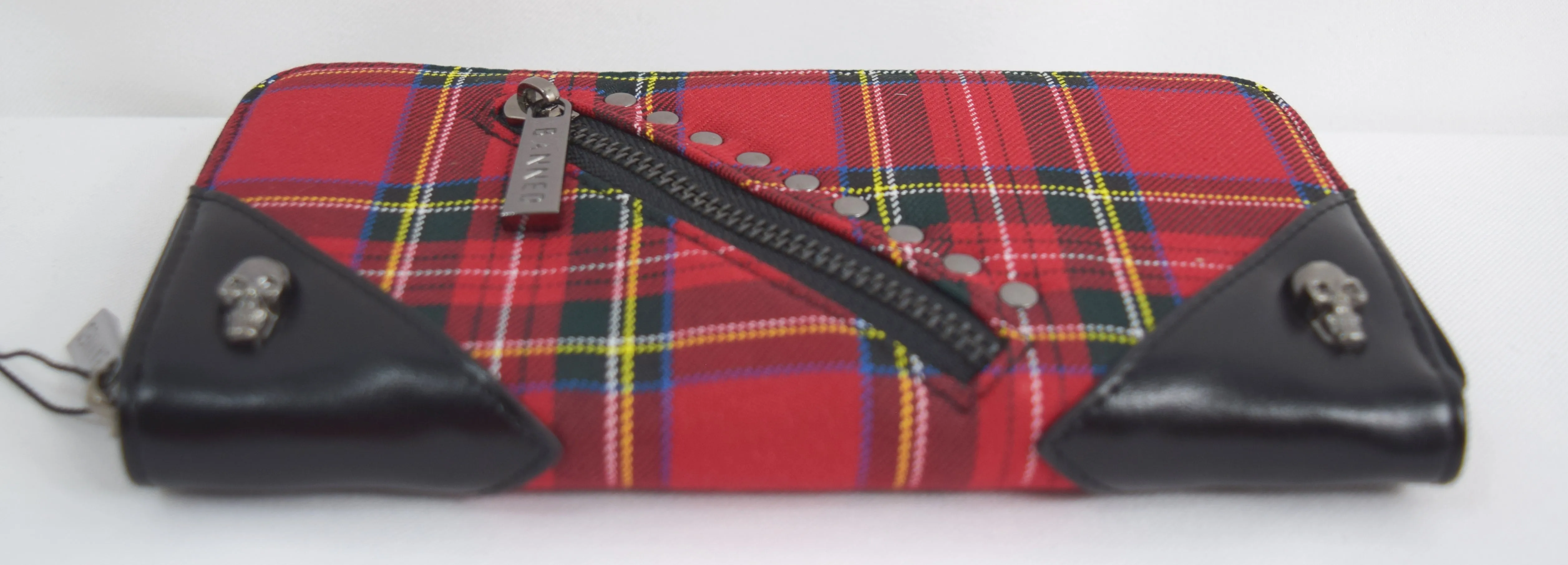 Lost Queen Punk Red Plaid Tartan With Zipper Accent Zip Around Wallet