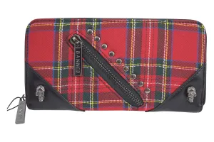 Lost Queen Punk Red Plaid Tartan With Zipper Accent Zip Around Wallet