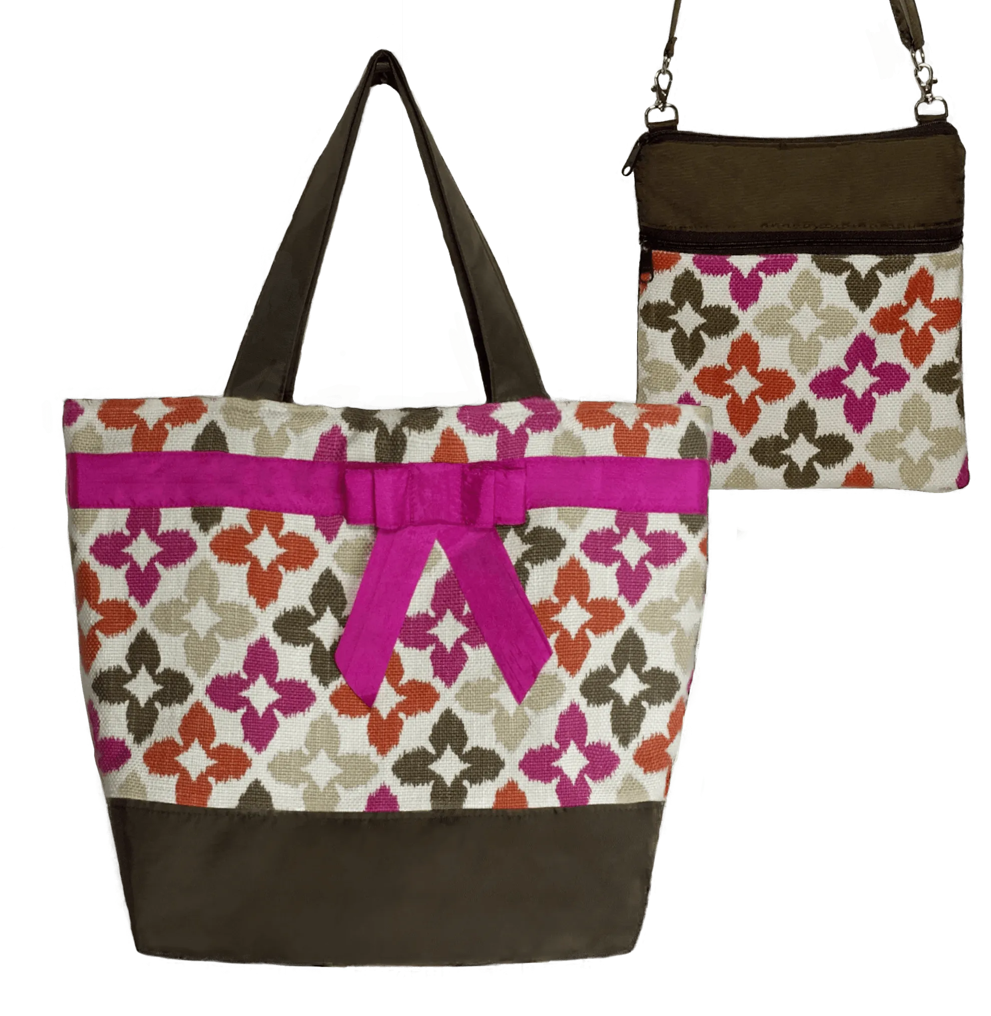 Novia in Pink & Red | Brown Nylon with Dark Pink Bow | Tote Bag Set