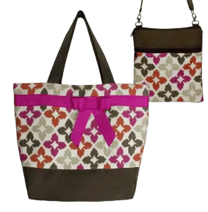 Novia in Pink & Red | Brown Nylon with Dark Pink Bow | Tote Bag Set