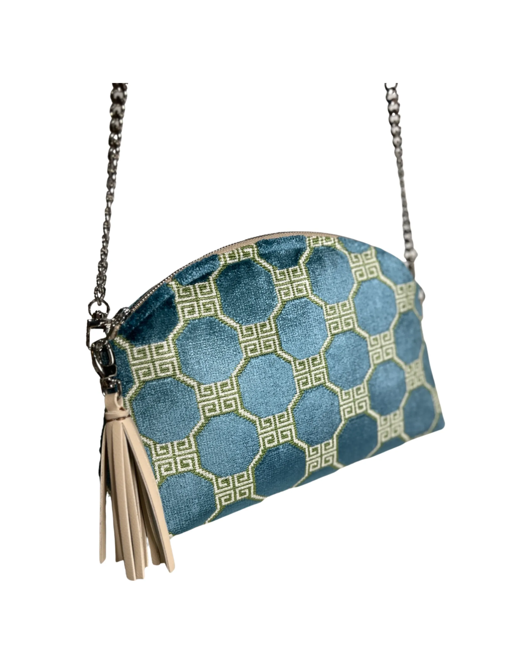 Peacock Velvet Geometric Purse