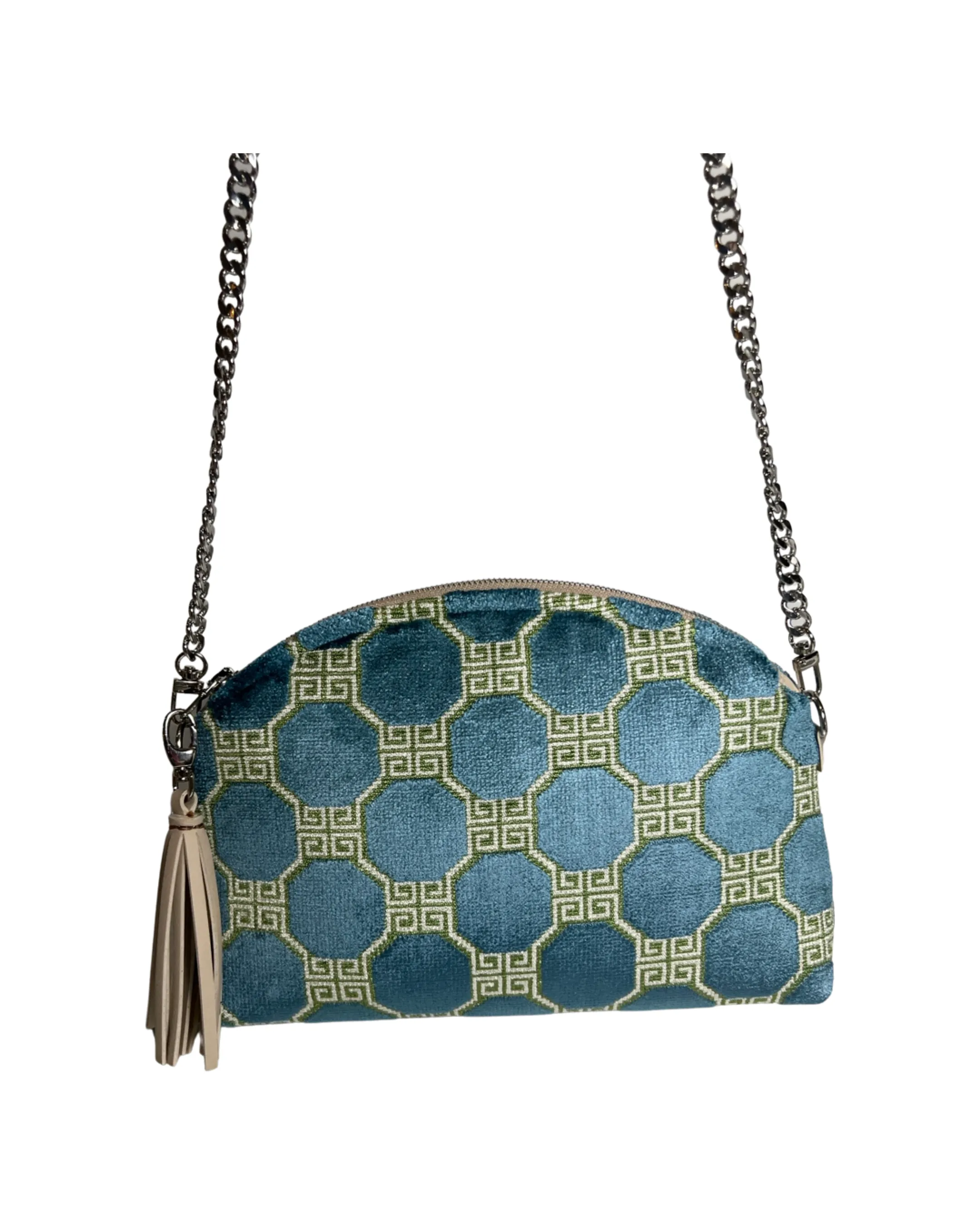 Peacock Velvet Geometric Purse