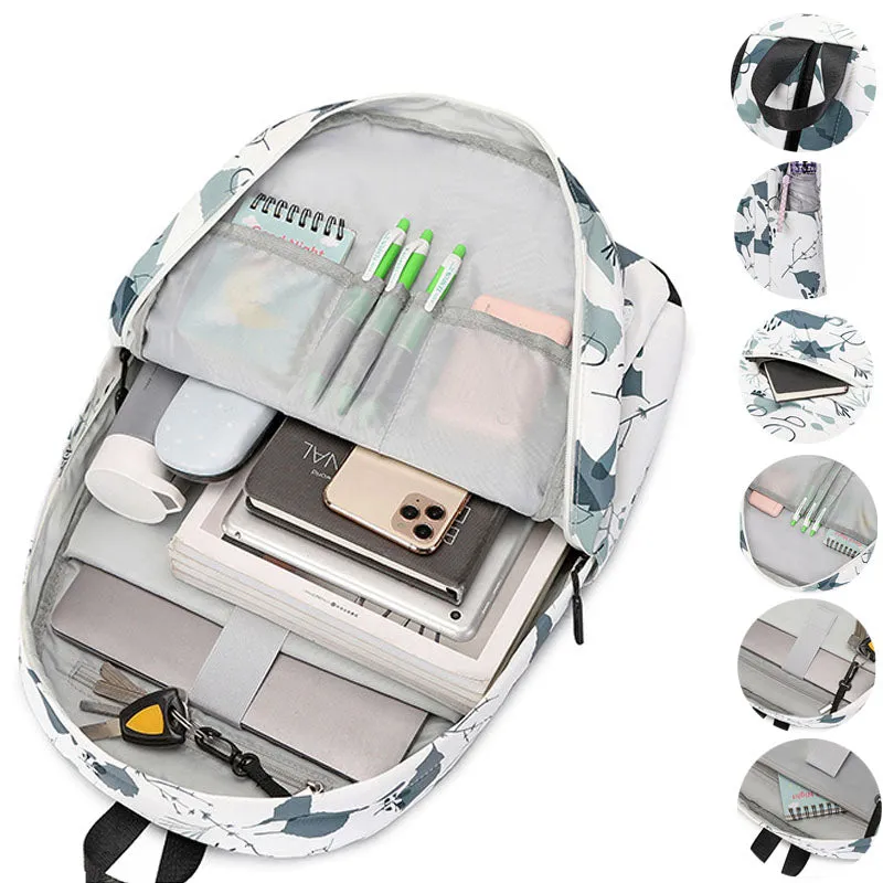 Plant Printing Backpack For Teens Girls Outdoor School Bag