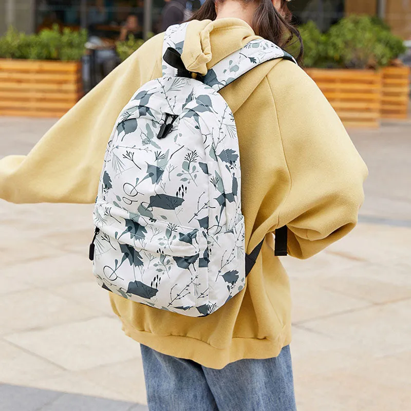 Plant Printing Backpack For Teens Girls Outdoor School Bag