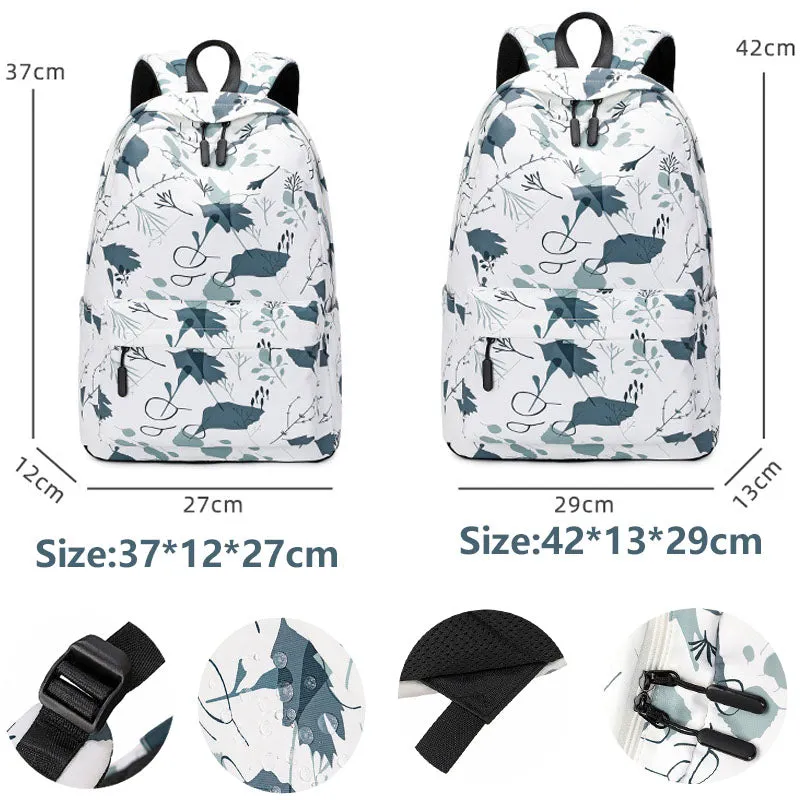 Plant Printing Backpack For Teens Girls Outdoor School Bag