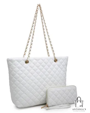 Risotto Quilted Handbag 2 Set- White
