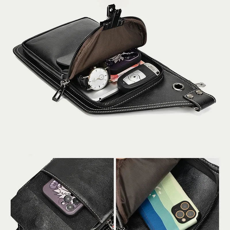 Sling Bag For Men Soft PU Leather Crossbody Chest Bag