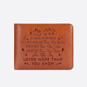 To My Son Words Engraved Wallet Leather Purse Meaningful Gift