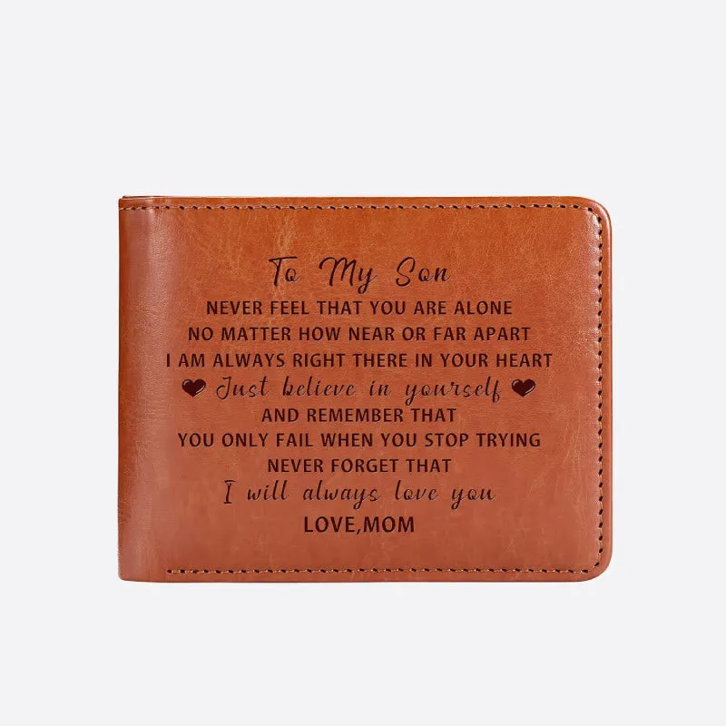 To My Son Words Engraved Wallet Leather Purse Meaningful Gift