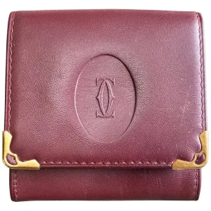 Vintage Cartier genuine wine leather square coin case with gold tone frames. must de Cartier. Unisex use. 060905r5