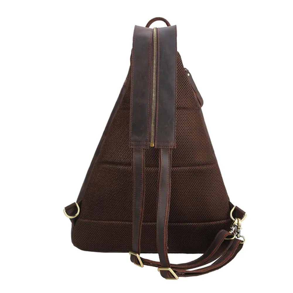 YAAGLE Mens Crazy Horse Leather Sling Chest BackPack USB Charging Sports Crossbody Bag YG5115